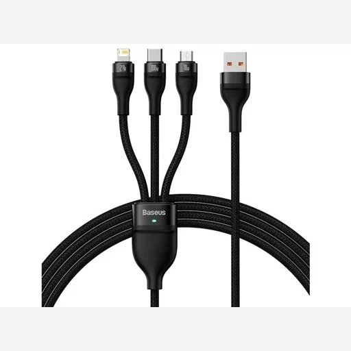 کابل شارژ و دیتا سه سرمیکرو، تایپ سی و لایتنینگ بیسوس Baseus Flash Series One-for-three Fast Charging Data Cable USB...