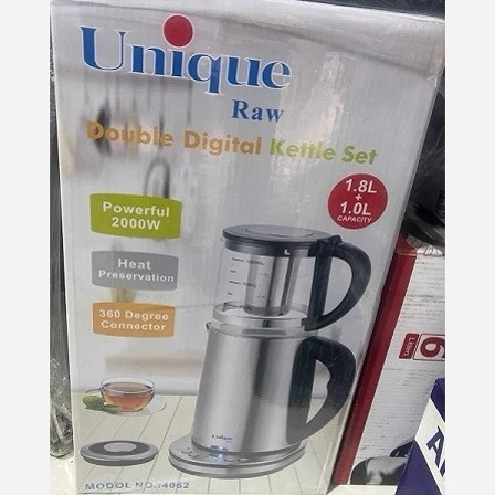 چای ساز دو طبقه 2000 وات 3 لیتری کتری شیشه ای پنل دیجیتال یونیک مدل Unique RAW 4062 روهمی