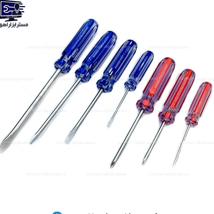 ست پیچ گوشتی 7 عددی برند رایدر پرو دسته شیشه ای چهارسو و دوسو مدل RAIDER PRO RDSD786
