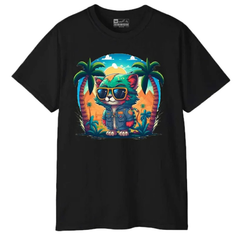 تیشرت آستین کوتاه مردانه پاد آفرین مدل گربه ساحلی طرح چاپ کد 1724