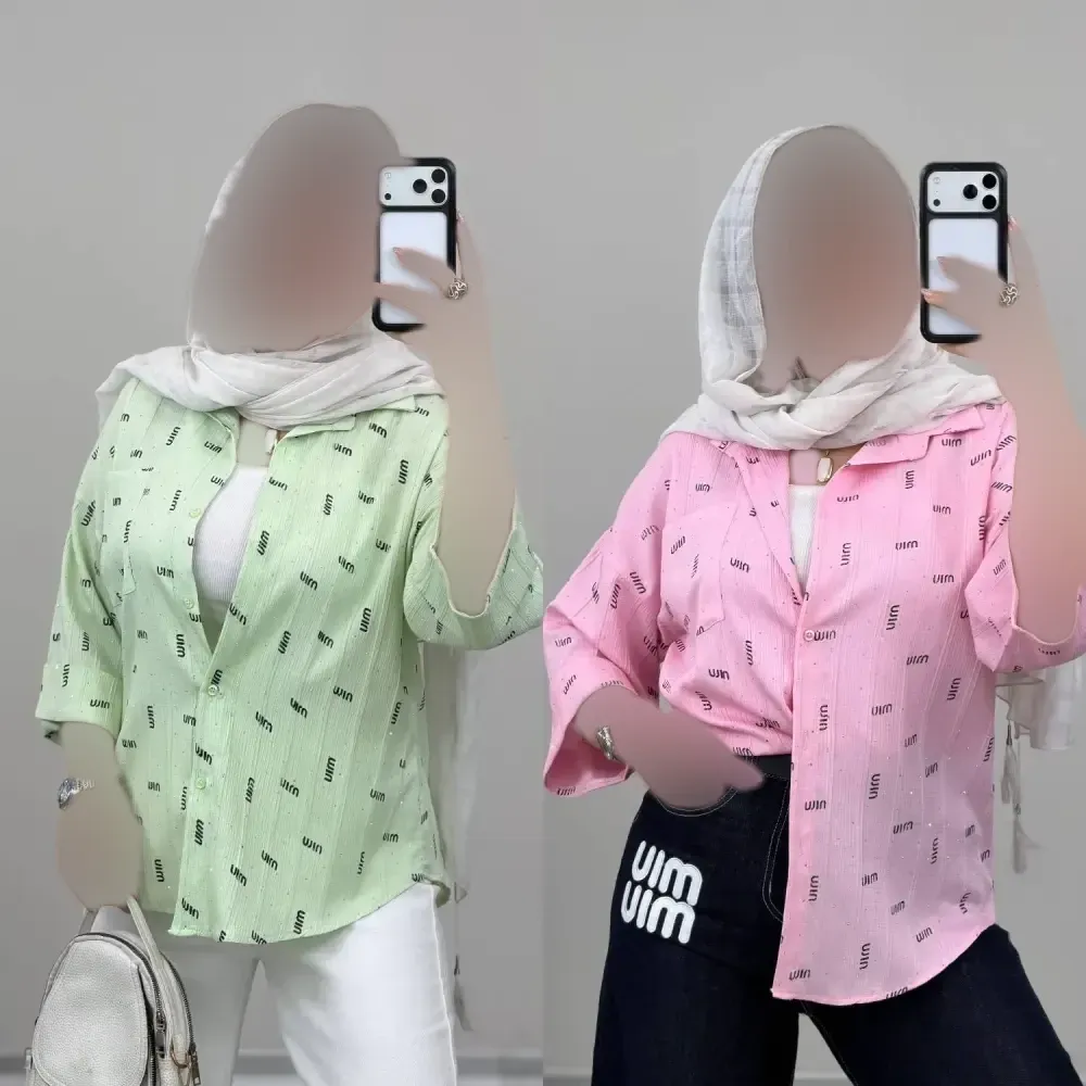 شومیز زنانه نگین دار جنس ینزی فری سایز رنگ پاستیلی
