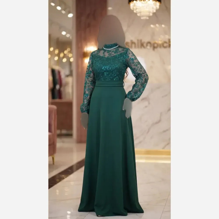پیراهن زنانه مدل نیلو جنس تور و آستر رنگ مشکی قد 130