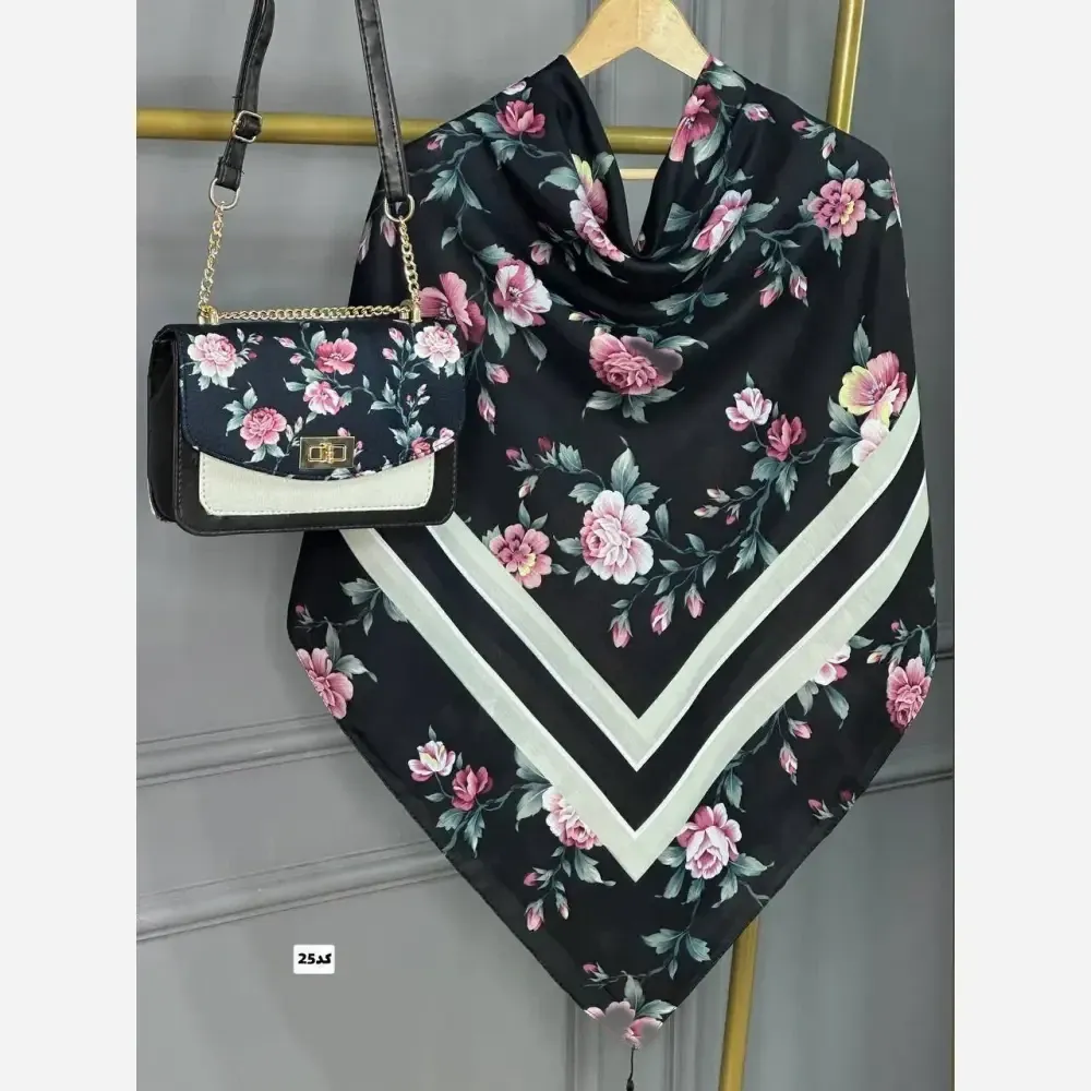 ست کیف و روسری گلاره با کیف مخمل و چرم و روسری نخی منگولهدار