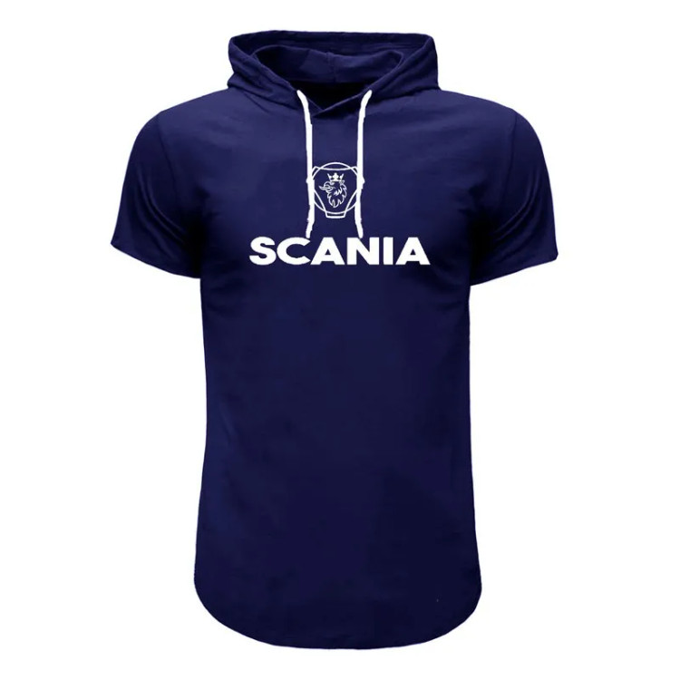 تیشرت کلاه دار مردانه طرح Scania سورمه ای نخی اعلا سایز بندی روزمره مهمانی اسپرت