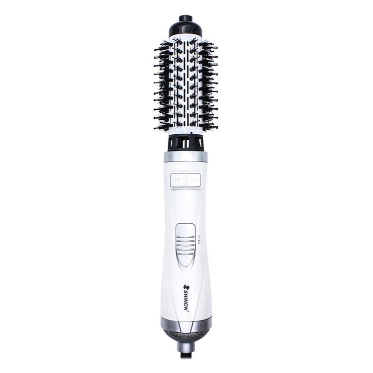 سشوار برسدار چرخشی 900 وات شینون مدل SH-8228، موتور AC، وزن 400 گرم، دارای سری برسدار گرد پهن با ویژگی صافکنندگی، حجمدهندگی، با قابلیت تنظیم دما، سیم گردان