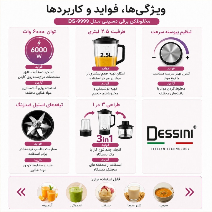 مخلوط کن برقی چند کاره 2.5 لیتر دسینی مدل DS-9999