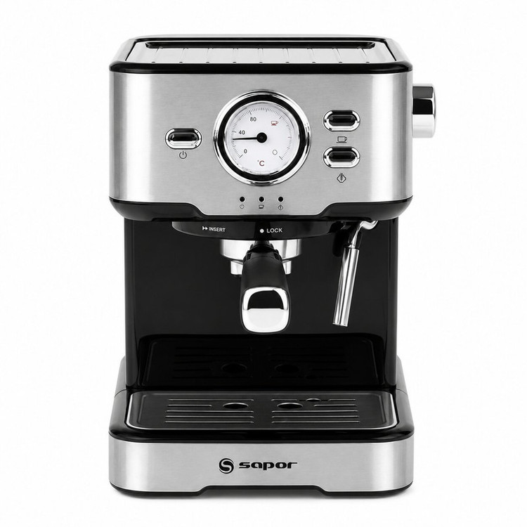 اسپرسوساز ساپر مدل SEM-1211S خانگی، 15 بار فشار بخار، 2 نازل قهوه، ظرفیت مخزن آب 2000 میلیلیتر