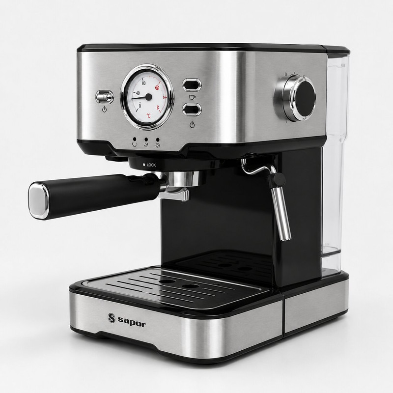 اسپرسوساز ساپر مدل SEM-1211S خانگی، 15 بار فشار بخار، 2 نازل قهوه، ظرفیت مخزن آب 2000 میلیلیتر