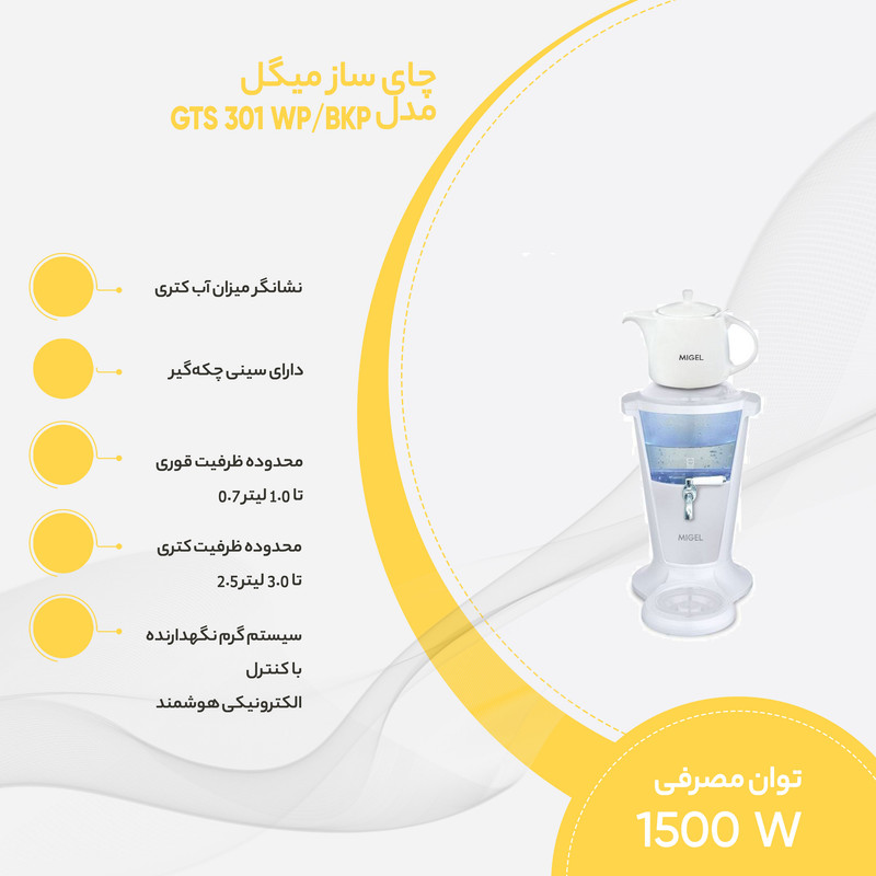 چای ساز میگل مدل GTS 301 WP/BKP