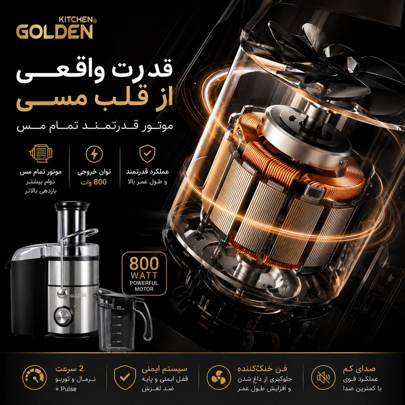 آبمیوهگیری چند کاره 800 وات گلدن کیچن مدل Gk500