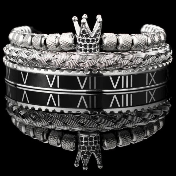 دستبند مردانه گالری گوهرسنگ مدل 3PCS مجموعه سه عددی