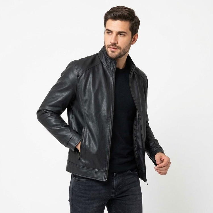 کاپشن بلند مردانه چرم مصنوعی مدل R6900