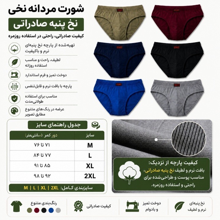 شورت مردانه اسلیپ نخ پنبه بسته ۲ عددی کد ۱۱۱