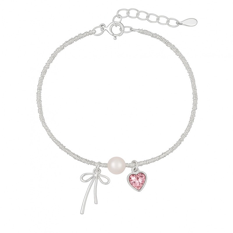 دستبند زنجیری زنانه مدل مروارید قلب