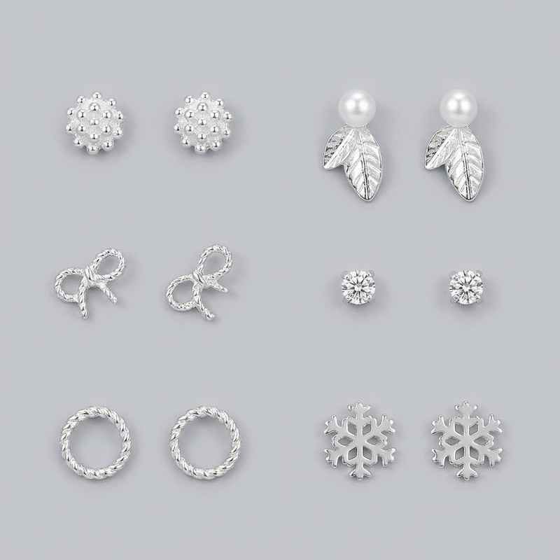 گوشواره میخی زنانه مدل استیل بسته 6 عددی