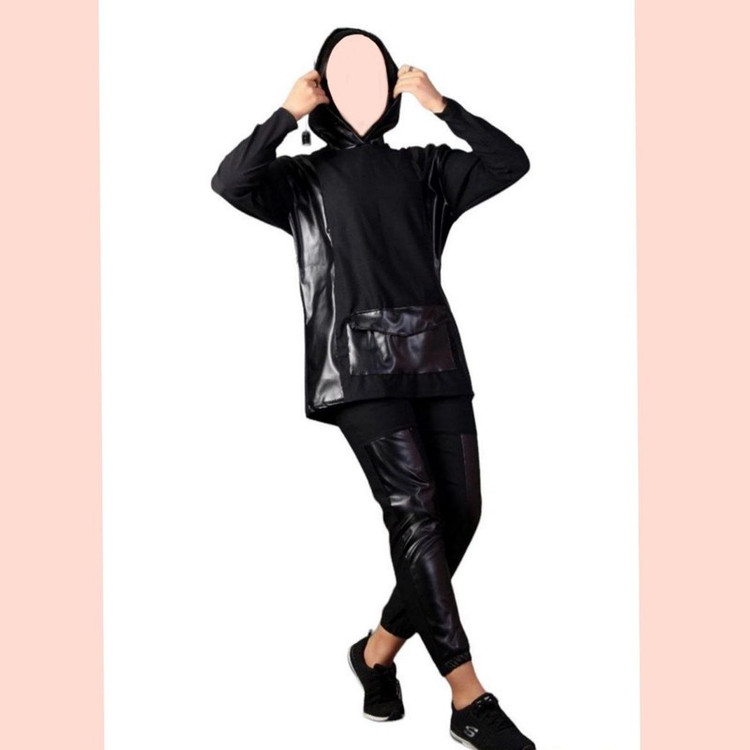 ست هودی و شلوار زنانه مدل بنگال چرم دوزی
