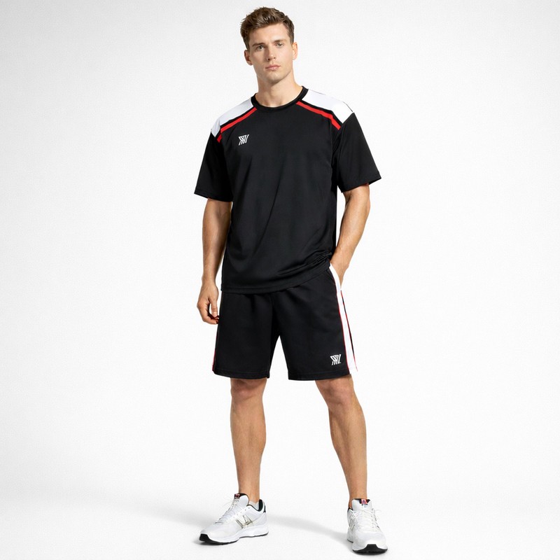 ست تیشرت آستین کوتاه و شلوارک ورزشی مردانه نوزده نودیک مدل ST1918 BW