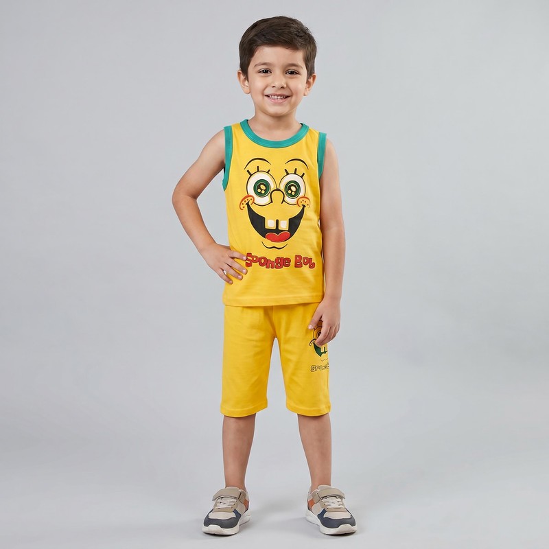 ست تاپ و شلوارک بچگانه مدل باب اسفنجی کد P12