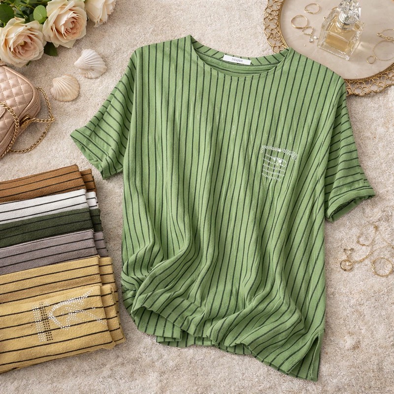 بلوز آستین تا روی شانه یقه گرد زنانه مدل ژینوس کد 5