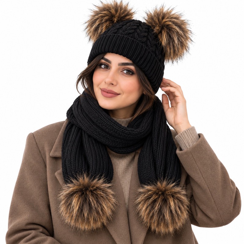 ست کلاه و شال گردن بافتنی زنانه کد M14