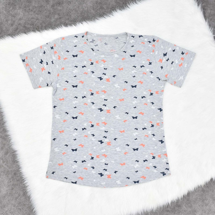 تیشرت آستین کوتاه راحتی زنانه دل آویز مدل H494