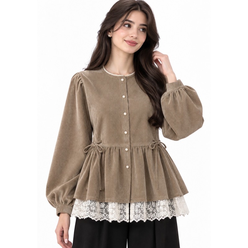 کت پاییزه زنانه مخمل کبریتی عروسکی مدل مروارید