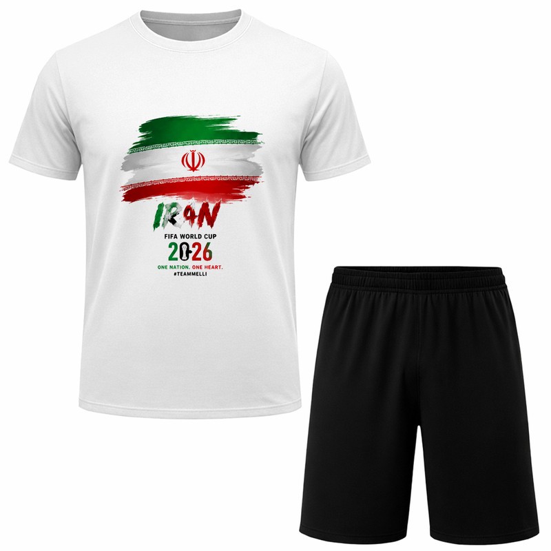 ست تیشرت آستین کوتاه و شلوارک راحتی مردانه مدل A142 طرح تیم ملی