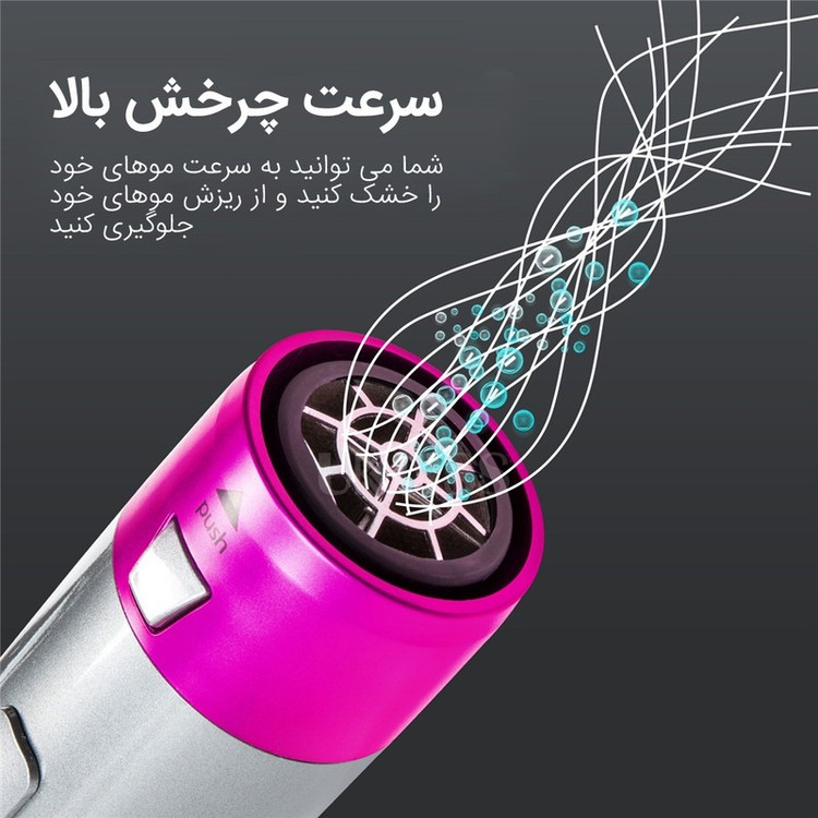 سشوار برسدار حالتدهنده مدل TP-5+1 با توان 5000 وات، موتور AC، تنظیم دما در سه حالت، دارای 5 سری برای فرکنندگی، صافکنن...