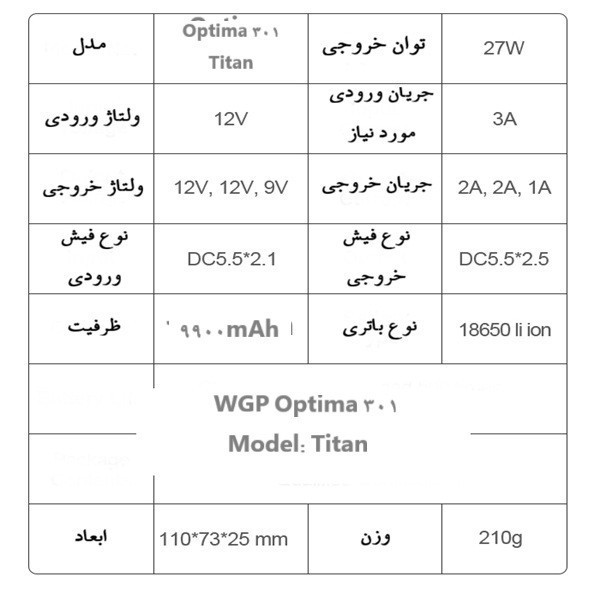 یو پی اس دبلیو جی پی مدل Optima 301 - Titan ظرفیت 9900 میلی آمپر ساعت