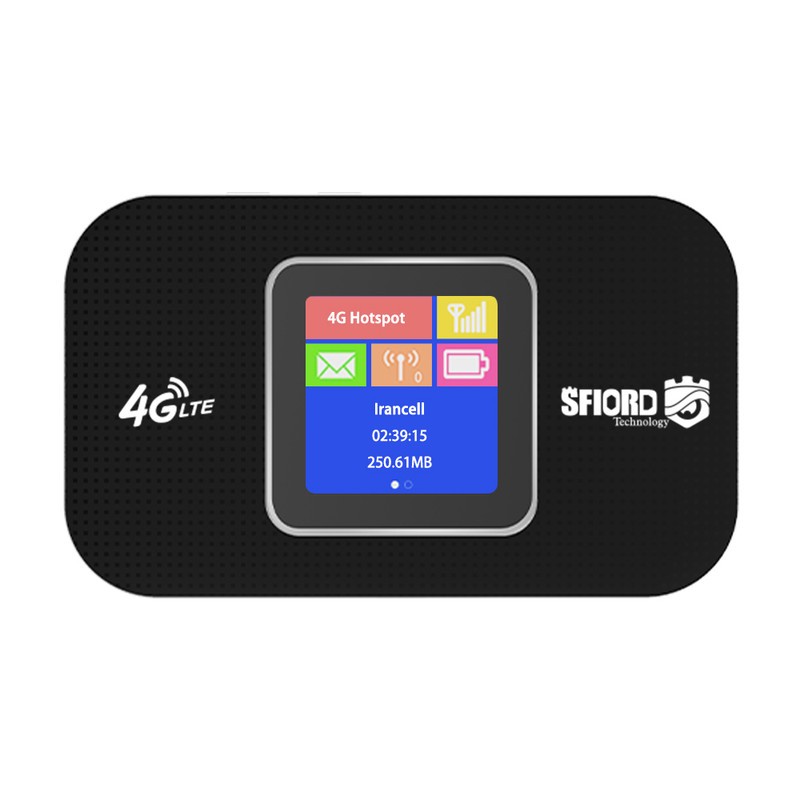 مودم 4G LTE قابل حمل اسفیورد مدل M750 با باتری 3000 میلیآمپرساعت، پشتیبانی از 10 کاربر همزمان، نمایشگر رنگی دیجیتال، ...