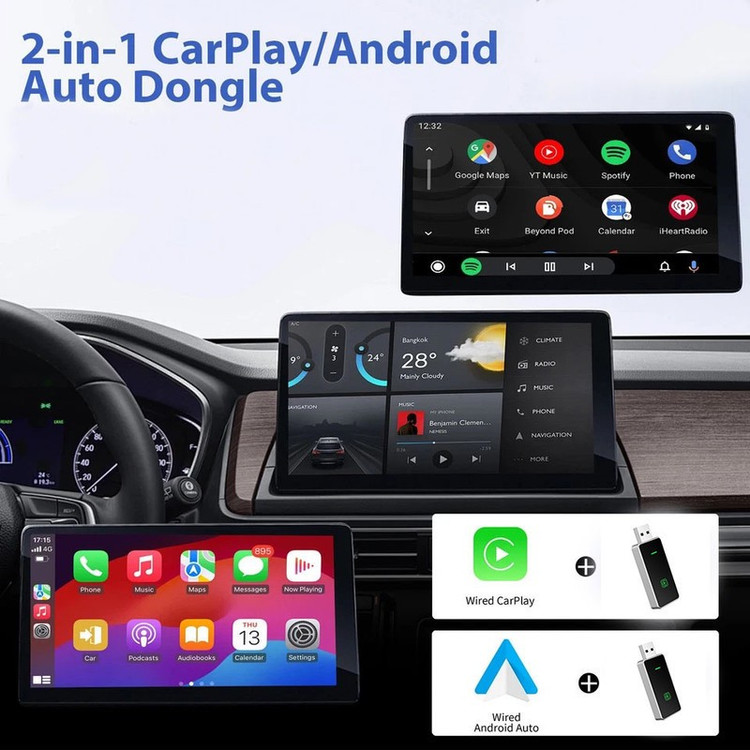 کارپلی و اندروید اتو مدل Wireless P7794 Carplay/Android Auto به همراه مبدل USB به USB-C