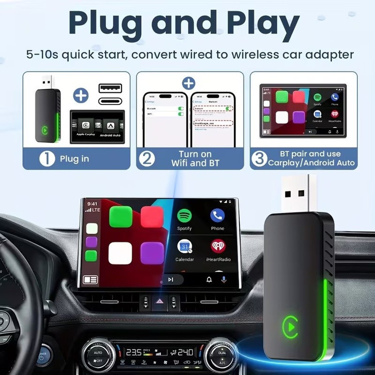 کارپلی و اندروید اتو مدل CP/AA M10 2in1 Carplay/Android Auto به همراه مبدل USB به USB-C
