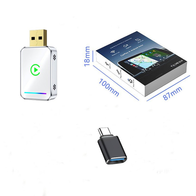 کارپلی و اندروید اتو مدل Wireless CarPlay/Android Auto Q1JS به همراه مبدل USB به USB-C