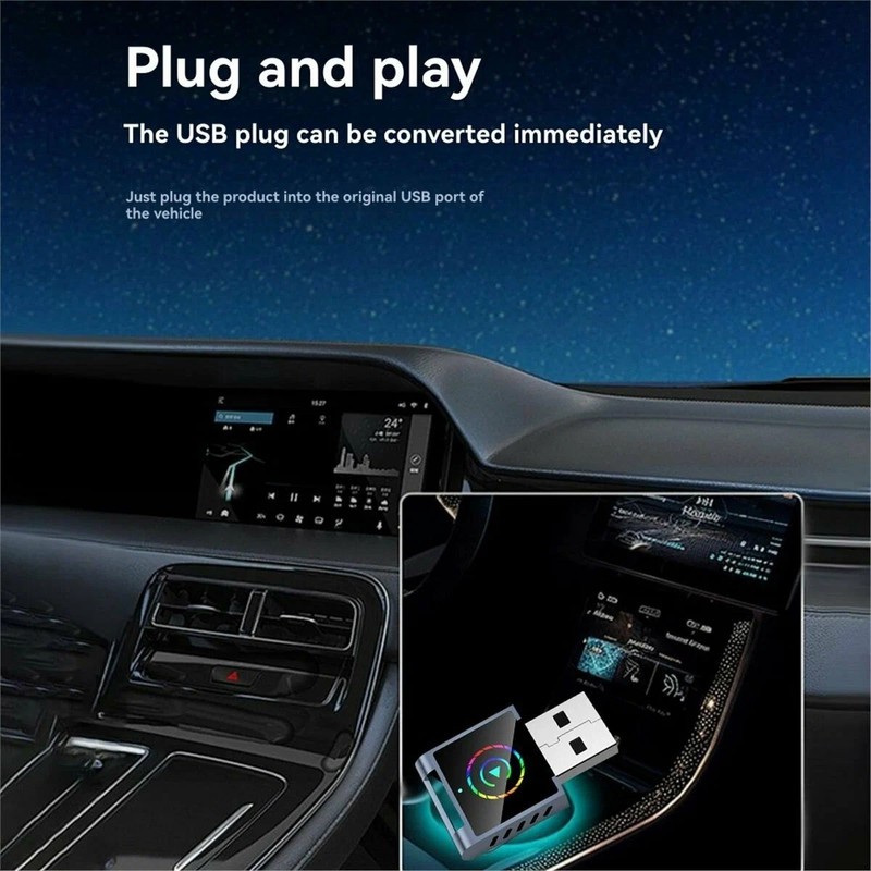 کارپلی و اندروید اتو مدل Wireless CarPlay/Android Auto Q1BD به همراه مبدل USB به USB-C