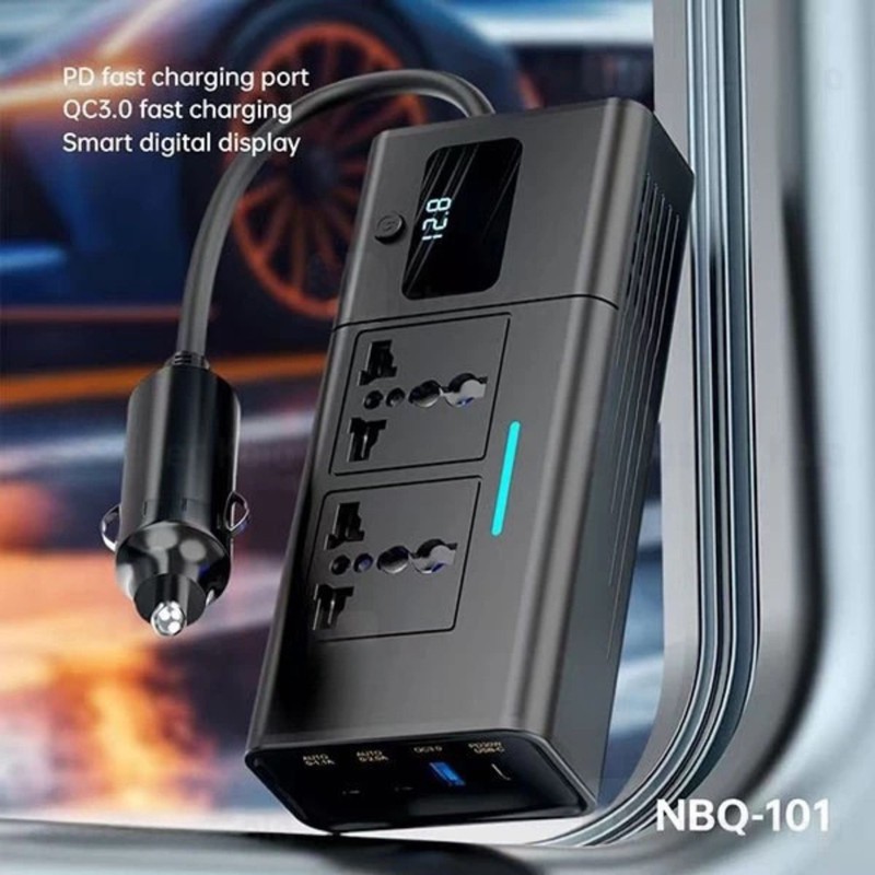 مبدل برق و اینورتر فندکی و چند راهی برق خودرو بیوا مدل NBQ-101 ظرفیت 200 وات