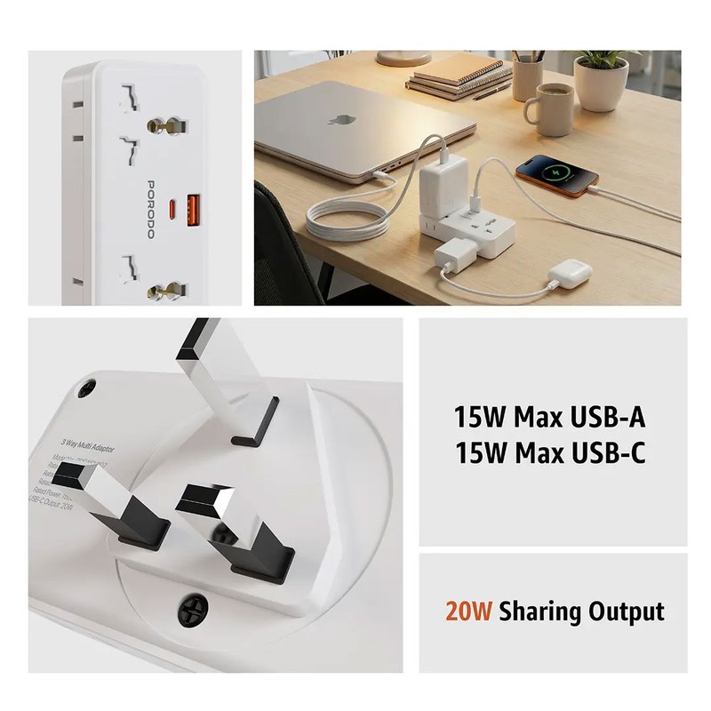 تبدیل دیواری پرودو مدل Plex 1500W Universal Adapter FWCH107