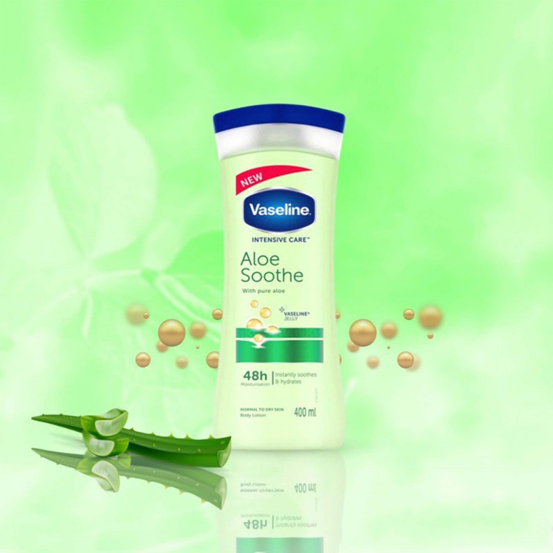 لوسیون بدن وازلین مدل Aloe Soothe حجم 400 میلیلیتر، آبرسان قوی، حاوی عصاره آلوئه ورا و ویتامین E، فاقد چربی، جذب سریع...