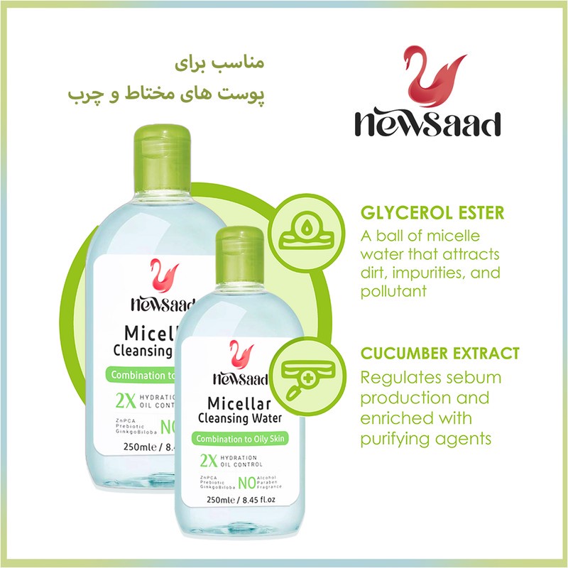 محلول پاک کننده آرایش صورت نیوساد مدل Com-Oil مناسب پوست های چرب حجم 250 میلی لیتر مجموعه دو عددی