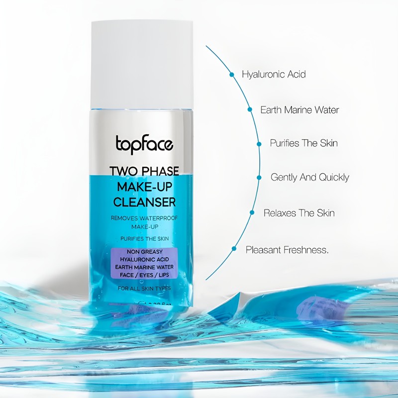 محلول دوفاز پاک کننده آرایش صورت تاپ فیس مدل HYALURONIC مناسب برای انواع پوست حجم 100 میلی لیتر