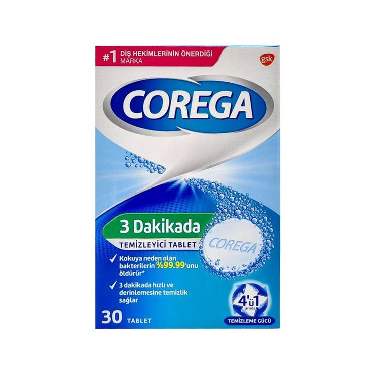 قرص تمیز کننده دندان مصنوعی کورگا مدل Dakikada 3 بسته 30 عددی