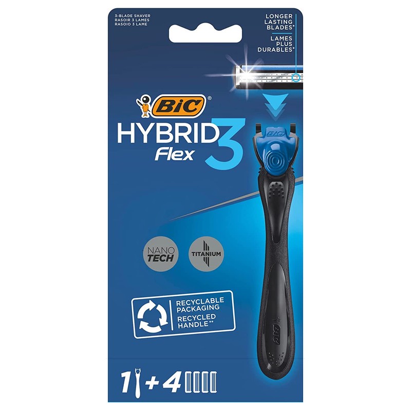 خود تراش بیک مدل Hybrid 3 Flex به همراه تیغ یدک بسته 4 عددی