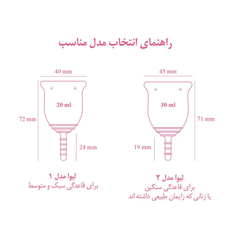 کاپ قاعدگی لیوا فارما مدل Plus سایز کوچک به همراه کاپ قاعدگی لیوا فارما مدل Plus سایز متوسط