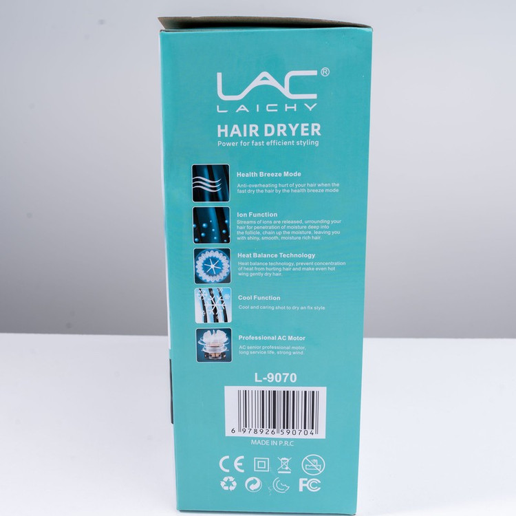سشوار حرفهای 2200 وات لایچی مدل L-9070، موتور AC، وزن 1100 گرم، المنت سرامیک تورمالین، دارای سری متمرکزکننده پهن با و...