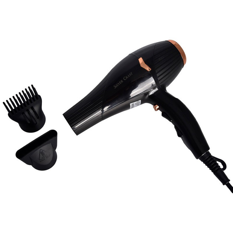 سشوار خانگی 10000 وات سیلور کرست مدل SC-1001، موتور AC، وزن 565 گرم، دارای سری متمرکزکننده باریک، سری شانهدار با ویژگ...