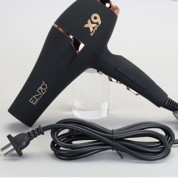 سشوار حرفهای انزو پروفیشینال مدل X9 با موتور AC 2800 وات، فناوری تولید یون، المنت سرامیکی، تنظیم دما و سرعت در 2 حالت...