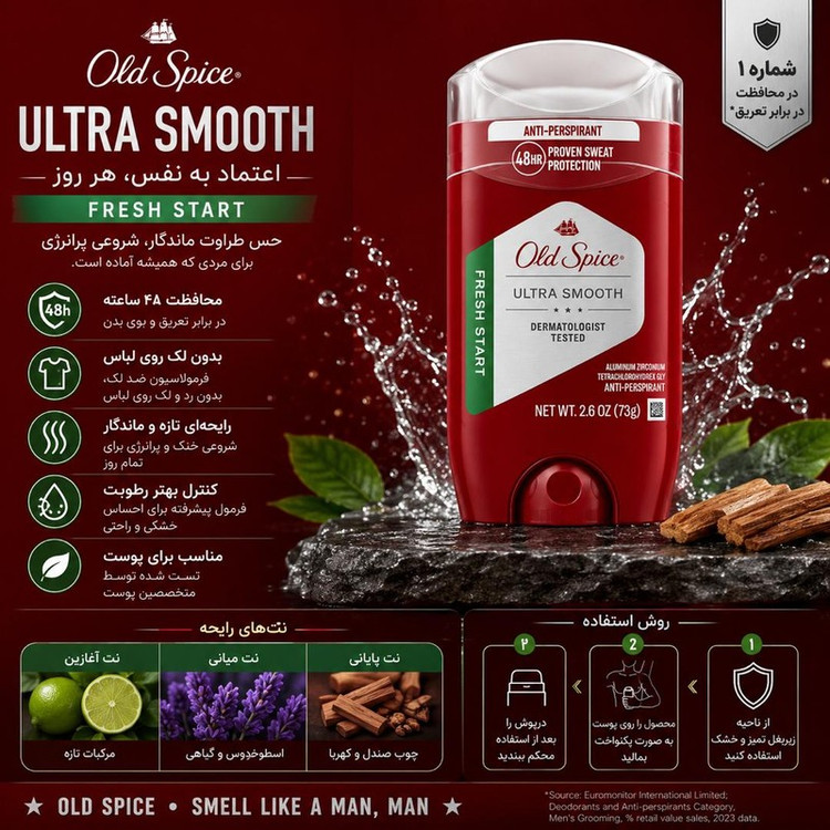 استیک دئودورانت الد اسپایس مدل Ultra Smooth Fresh Start وزن 73 گرم