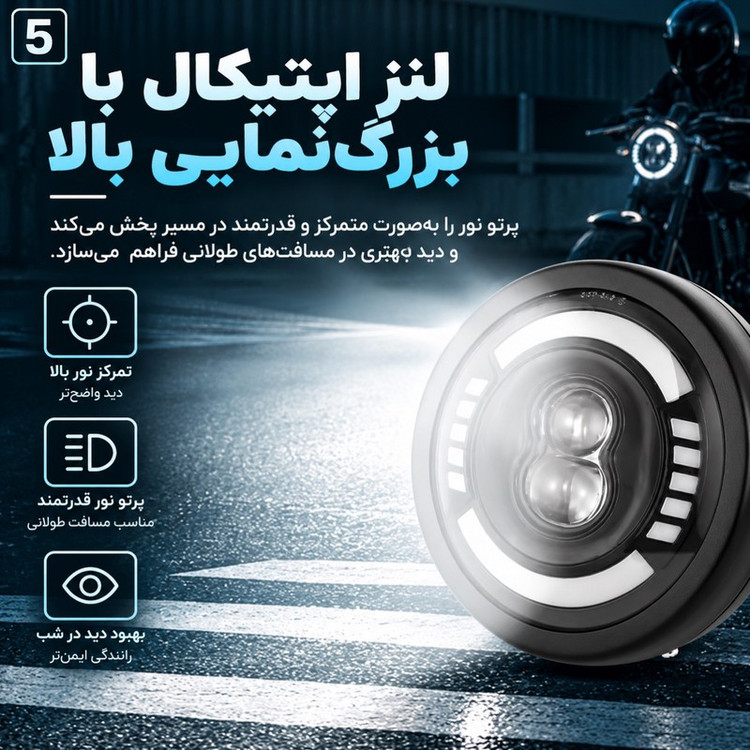 چراغ جلو موتور سیکلت دیلایت و راهنما دار مدل LED LENS