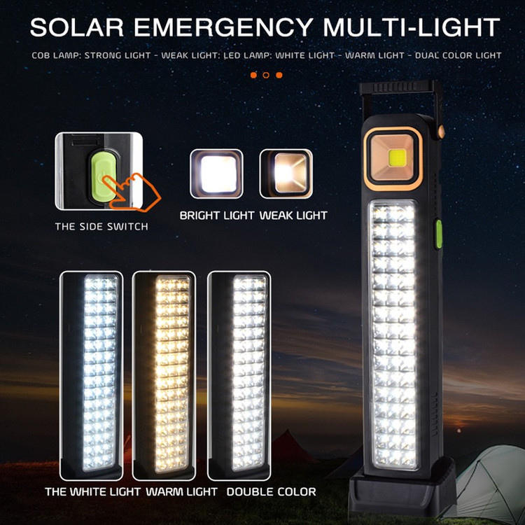 چراغ روشنایی مدل P48 Solar کد 2315 با قابلیت شارژ از طریق پنل خورشیدی و کابل USB مناسب سفرهای جادهای