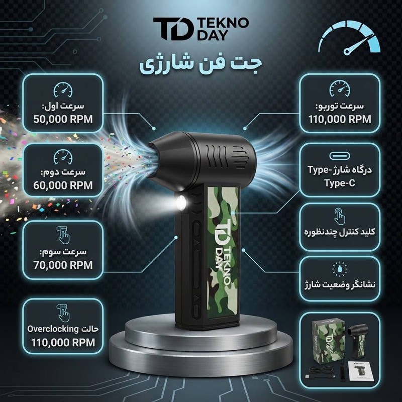 جت فن شارژی تکنودی مدل TD-110KRPM