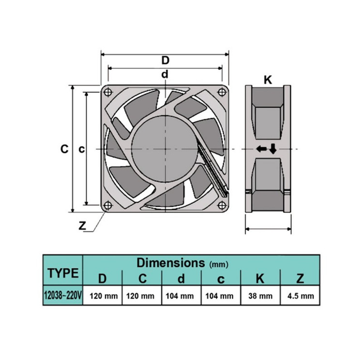 خنک کننده رک دتک مدل FP-12038-B